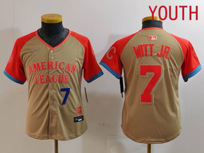 Youth Kansas City Royals #7 Witt jr Orange All star 2024 Nike MLB Jersey style 2